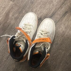 Nike Air Force 1 High Top Sneakers - White and Orange